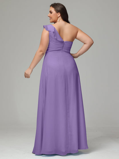 One-Shoulder Ruffles Plus Size Chiffon Bridesmaid Dresses