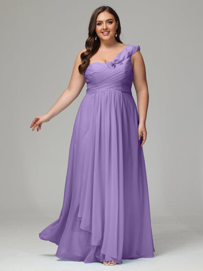 One-Shoulder Ruffles Plus Size Chiffon Bridesmaid Dresses