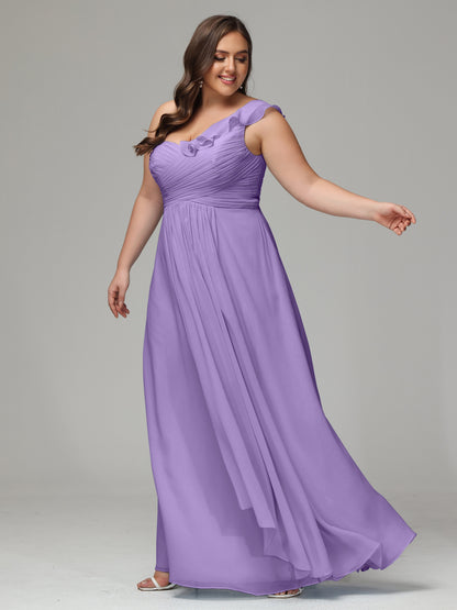 One-Shoulder Ruffles Plus Size Chiffon Bridesmaid Dresses
