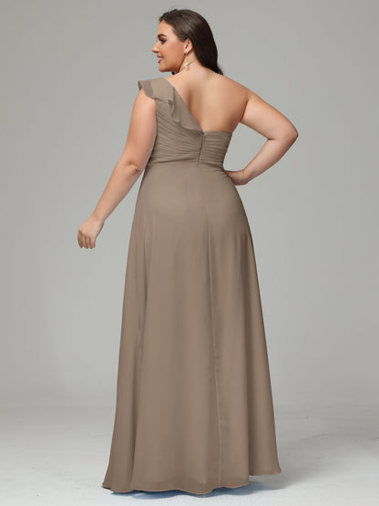 One-Shoulder Ruffles Plus Size Chiffon Bridesmaid Dresses