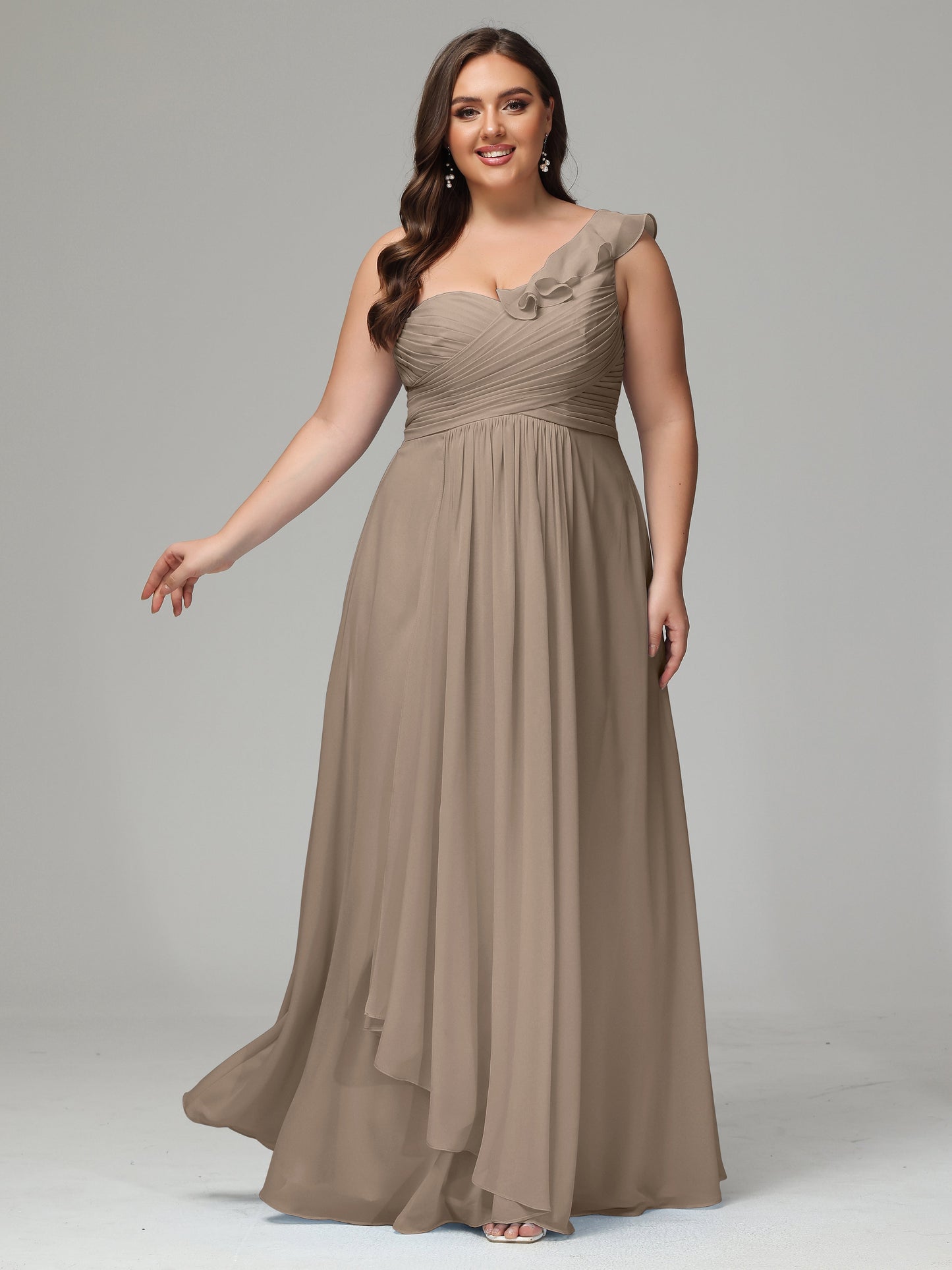 One-Shoulder Ruffles Plus Size Chiffon Bridesmaid Dresses