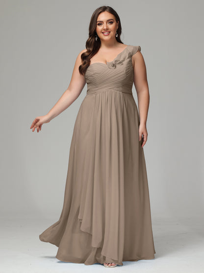 One-Shoulder Ruffles Plus Size Chiffon Bridesmaid Dresses