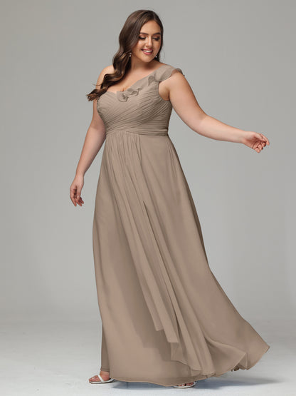 One-Shoulder Ruffles Plus Size Chiffon Bridesmaid Dresses