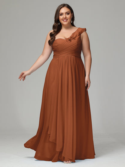 One-Shoulder Ruffles Plus Size Chiffon Bridesmaid Dresses