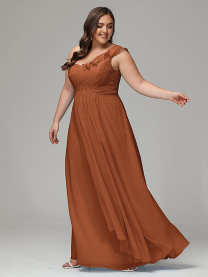 One-Shoulder Ruffles Plus Size Chiffon Bridesmaid Dresses