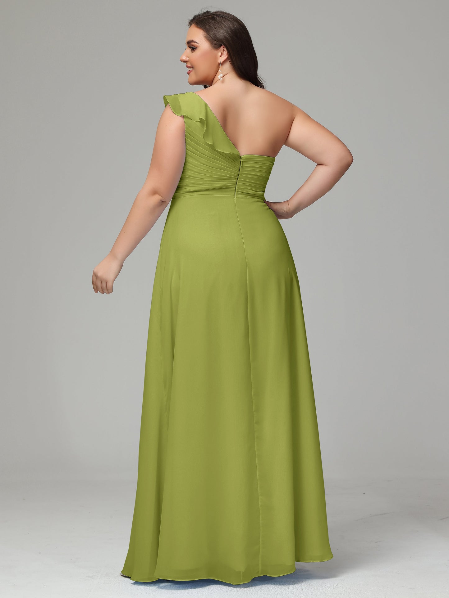 One-Shoulder Ruffles Plus Size Chiffon Bridesmaid Dresses
