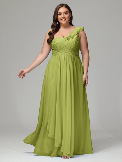 One-Shoulder Ruffles Plus Size Chiffon Bridesmaid Dresses