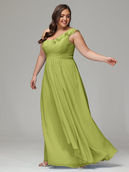 One-Shoulder Ruffles Plus Size Chiffon Bridesmaid Dresses