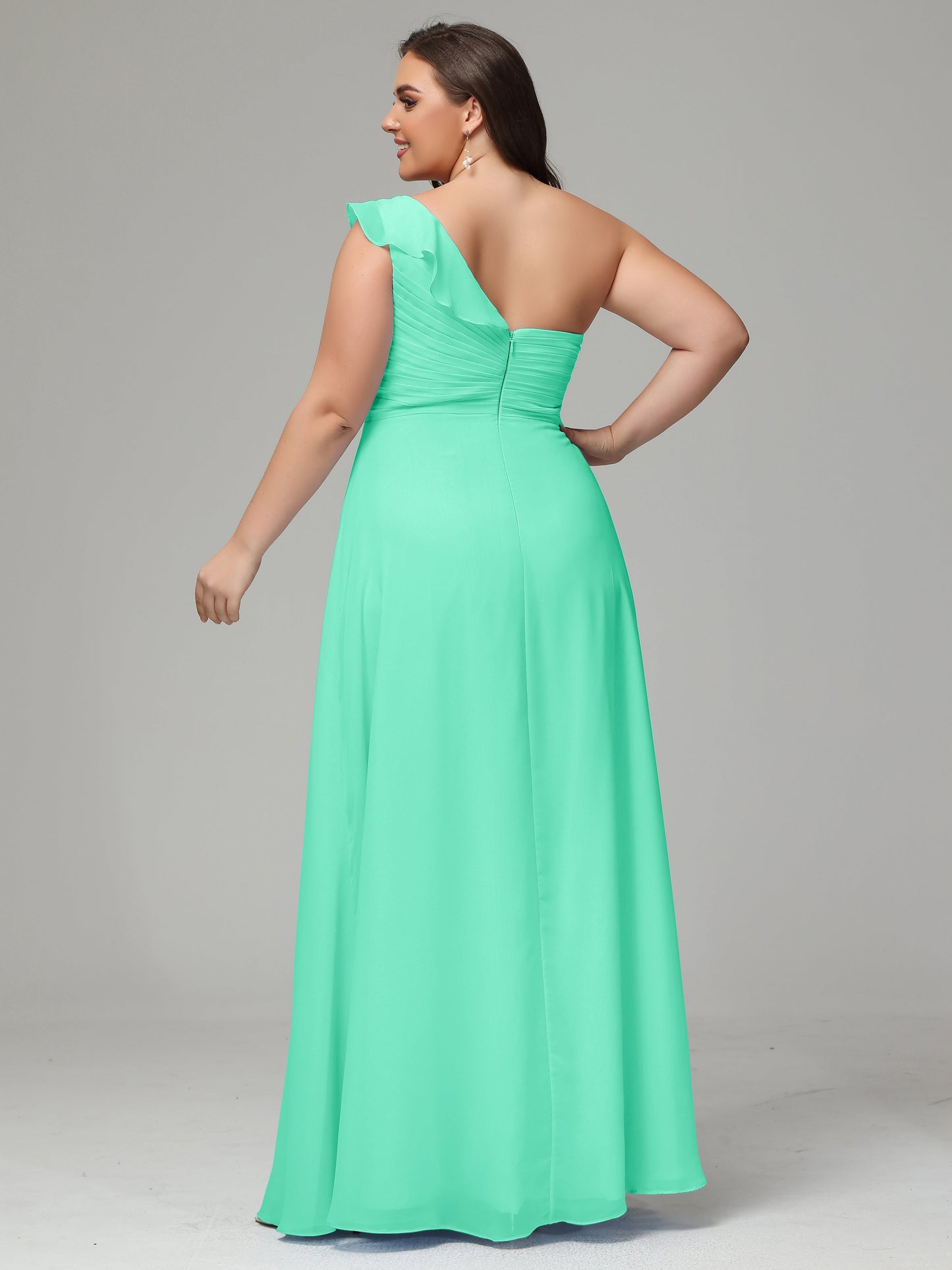 One-Shoulder Ruffles Plus Size Chiffon Bridesmaid Dresses