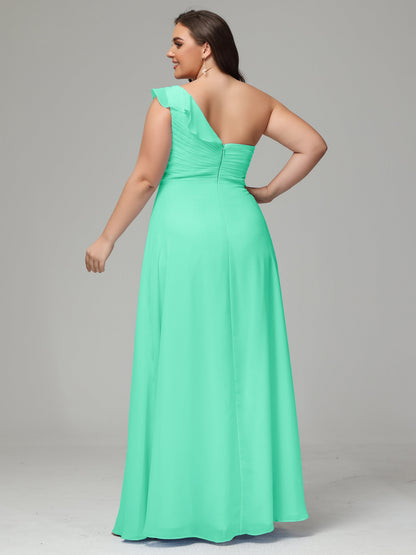 One-Shoulder Ruffles Plus Size Chiffon Bridesmaid Dresses