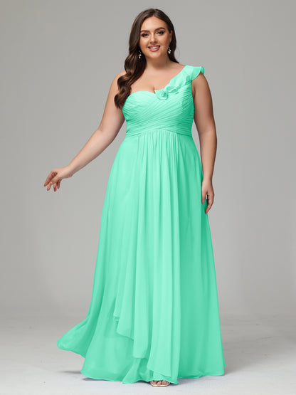 One-Shoulder Ruffles Plus Size Chiffon Bridesmaid Dresses