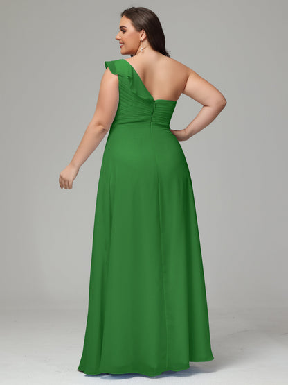 One-Shoulder Ruffles Plus Size Chiffon Bridesmaid Dresses