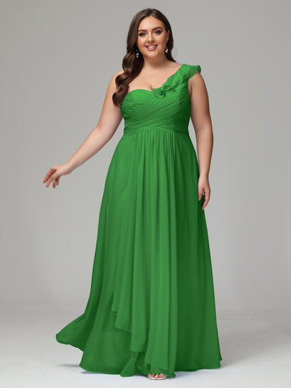 One-Shoulder Ruffles Plus Size Chiffon Bridesmaid Dresses