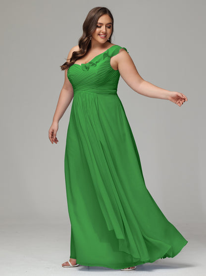 One-Shoulder Ruffles Plus Size Chiffon Bridesmaid Dresses