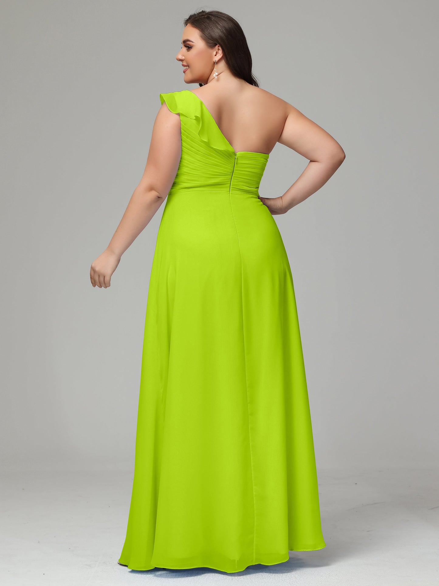 One-Shoulder Ruffles Plus Size Chiffon Bridesmaid Dresses