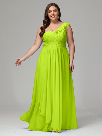 One-Shoulder Ruffles Plus Size Chiffon Bridesmaid Dresses