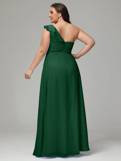 One-Shoulder Ruffles Plus Size Chiffon Bridesmaid Dresses