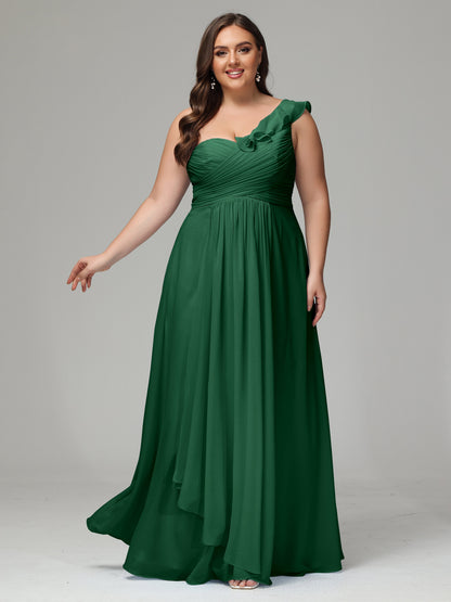 One-Shoulder Ruffles Plus Size Chiffon Bridesmaid Dresses
