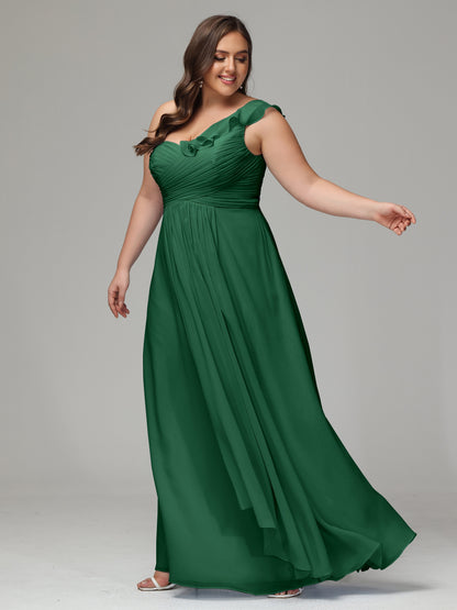 One-Shoulder Ruffles Plus Size Chiffon Bridesmaid Dresses