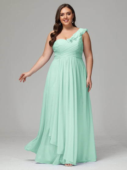 One-Shoulder Ruffles Plus Size Chiffon Bridesmaid Dresses