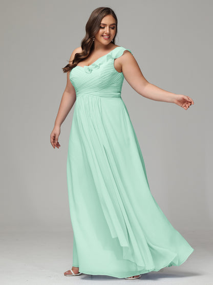 One-Shoulder Ruffles Plus Size Chiffon Bridesmaid Dresses
