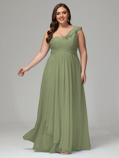 One-Shoulder Ruffles Plus Size Chiffon Bridesmaid Dresses