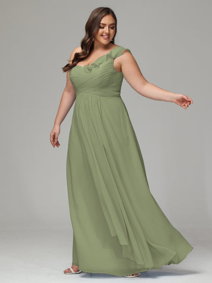 One-Shoulder Ruffles Plus Size Chiffon Bridesmaid Dresses
