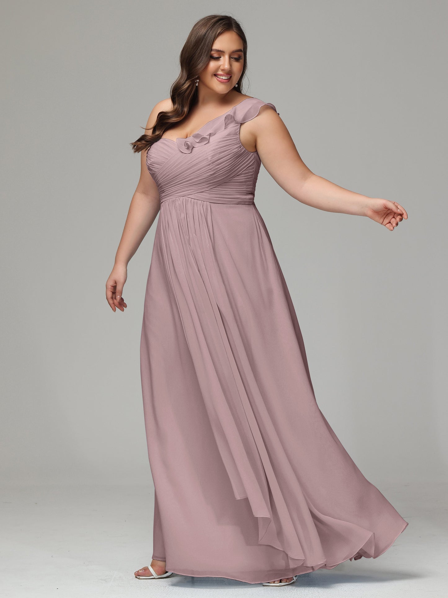 One-Shoulder Ruffles Plus Size Chiffon Bridesmaid Dresses