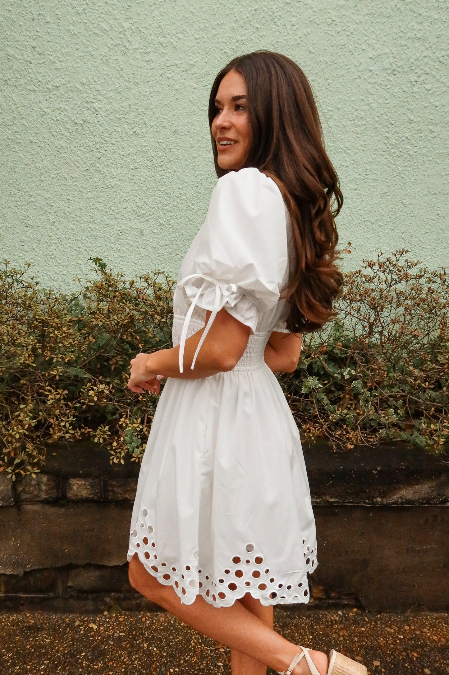 Belinda White Zip-Up Eyelet Mini Dress