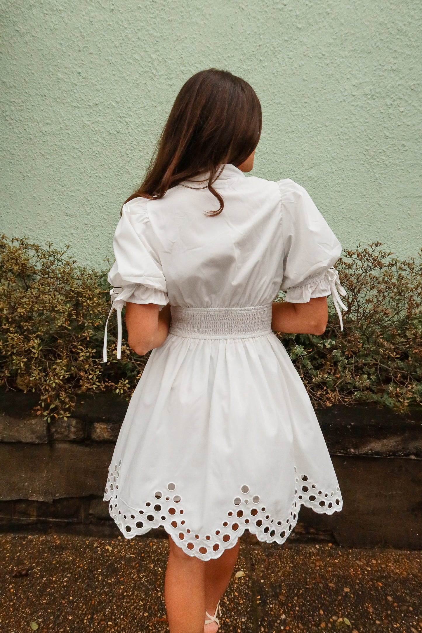Belinda White Zip-Up Eyelet Mini Dress