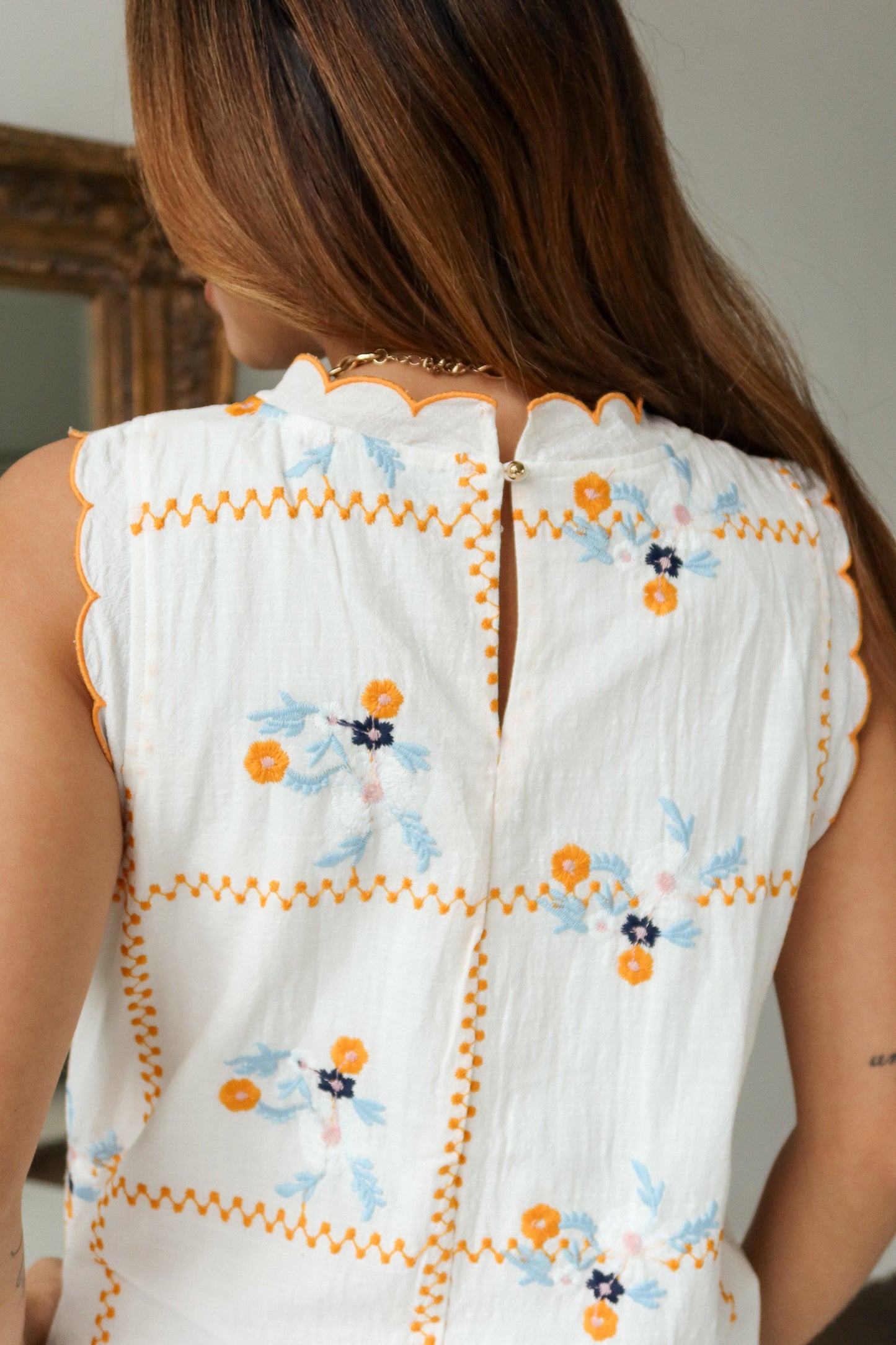 Willa White Multi Floral Scallop Mini Dress