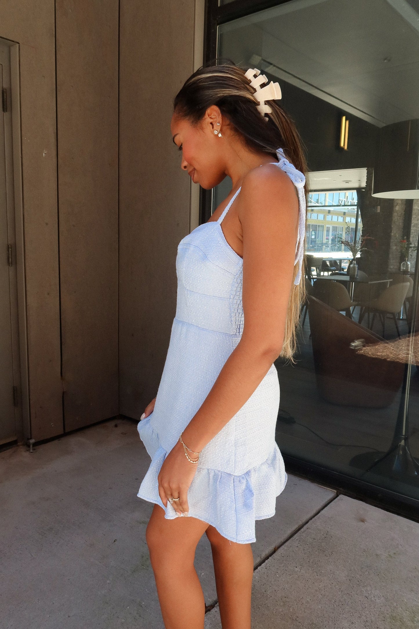 Natalie Blue Tie Strap Mini Dress