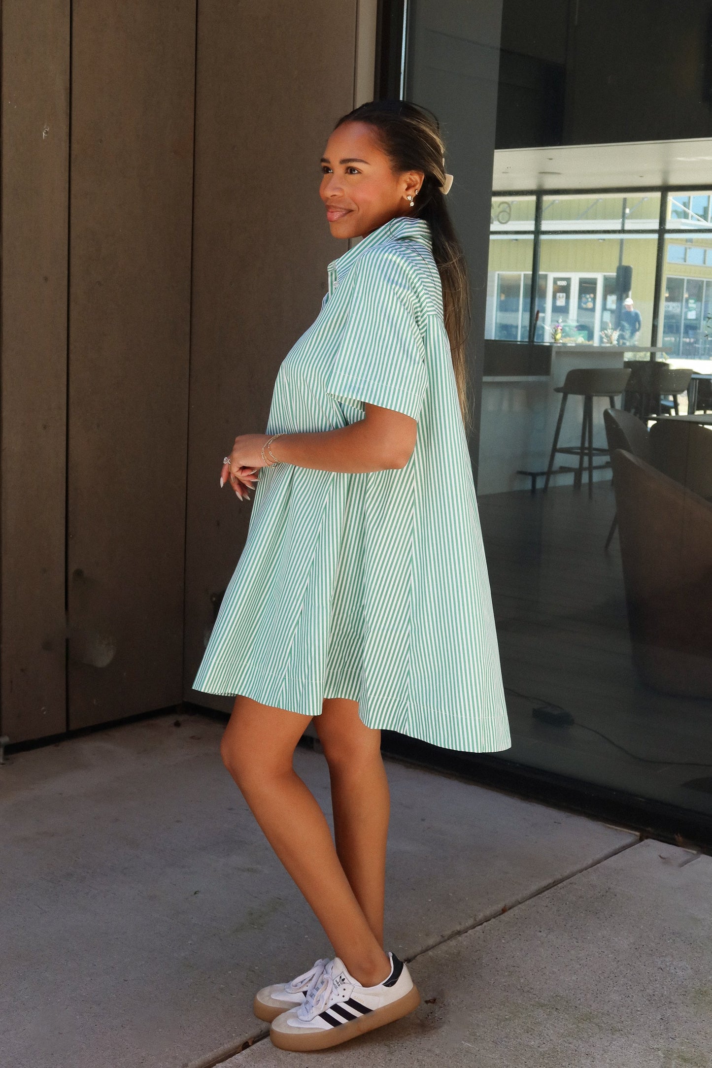 Trista Green & White Striped Mini Dress