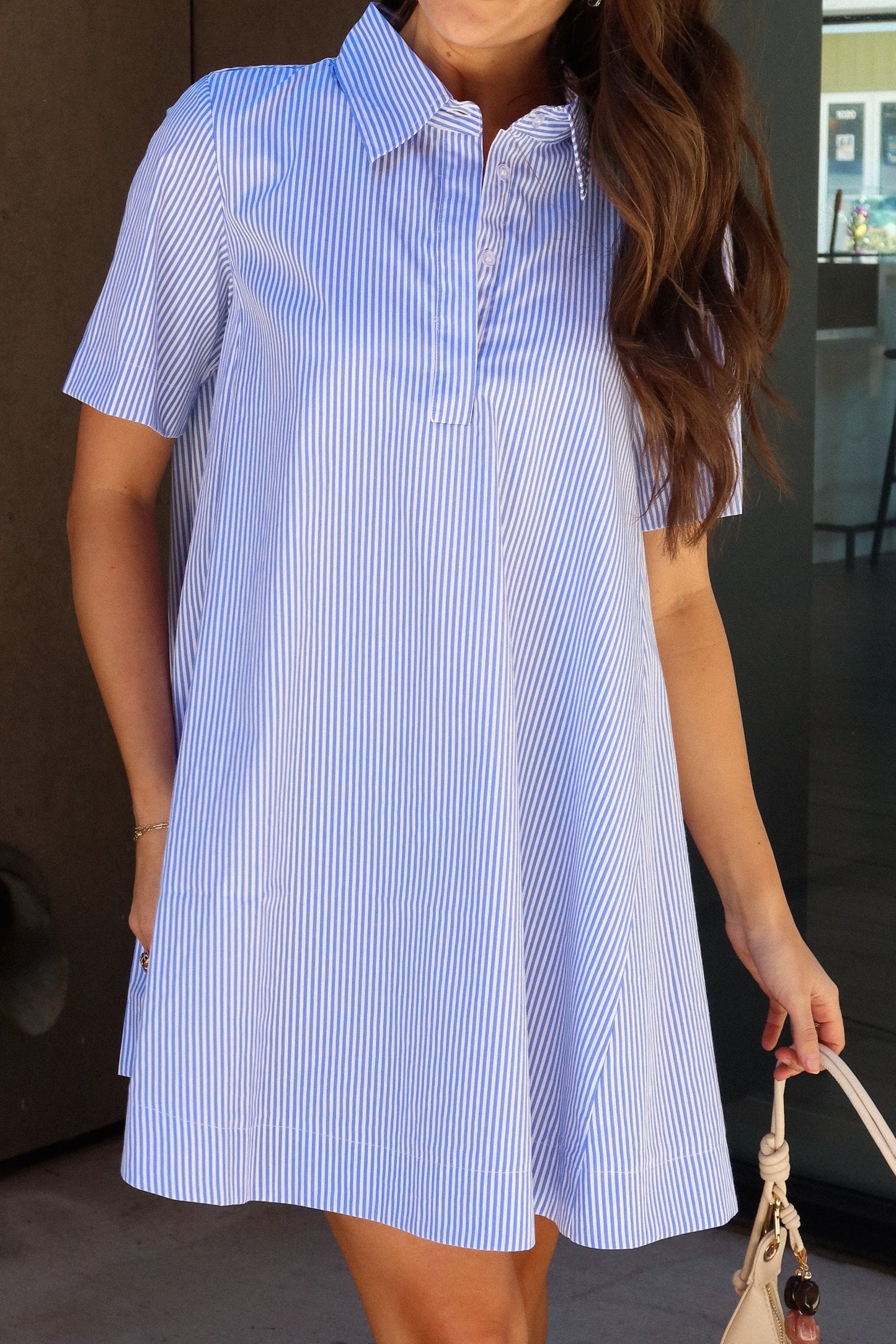 Trista Blue & White Striped Mini Dress