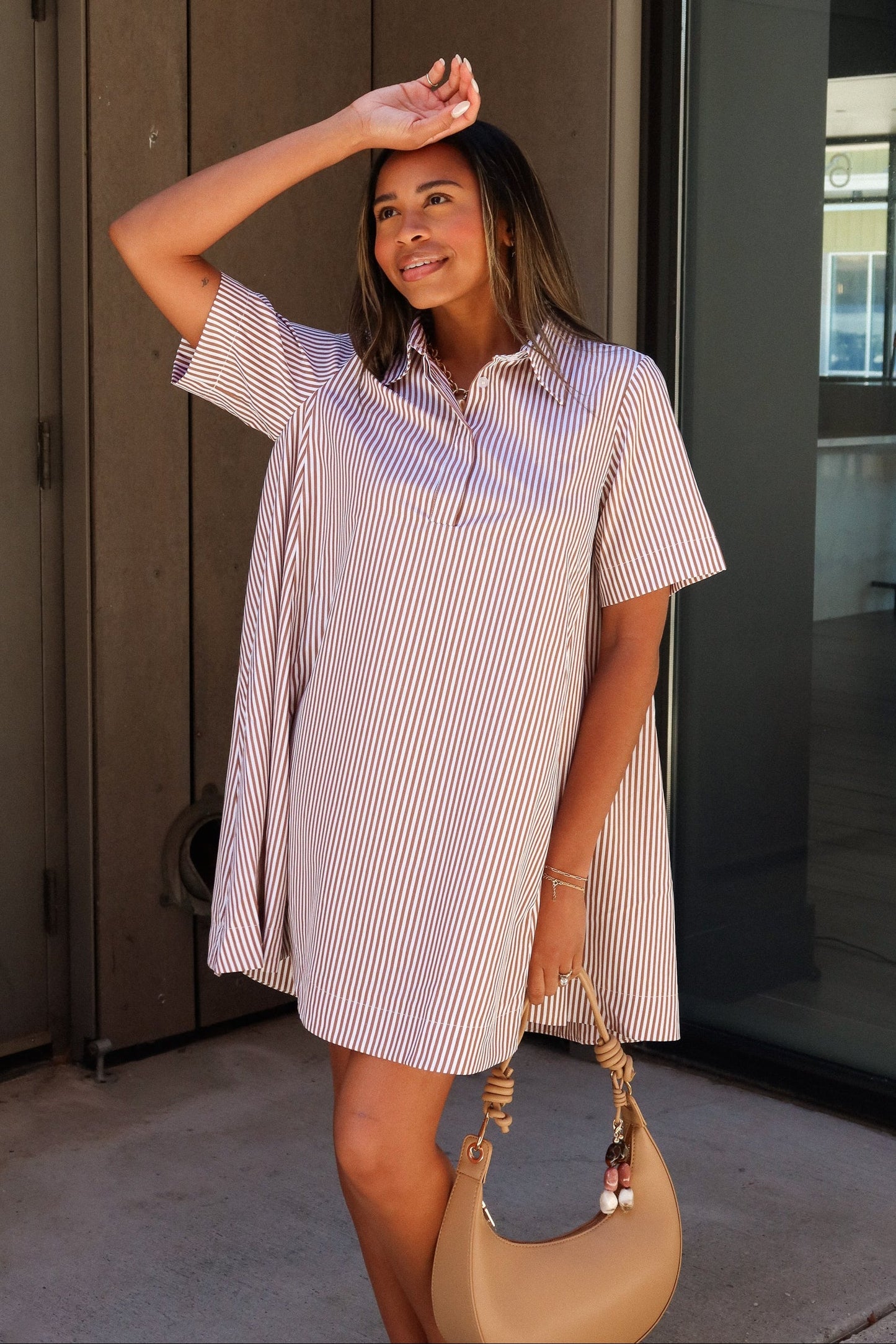 Trista Brown & White Striped Mini Dress