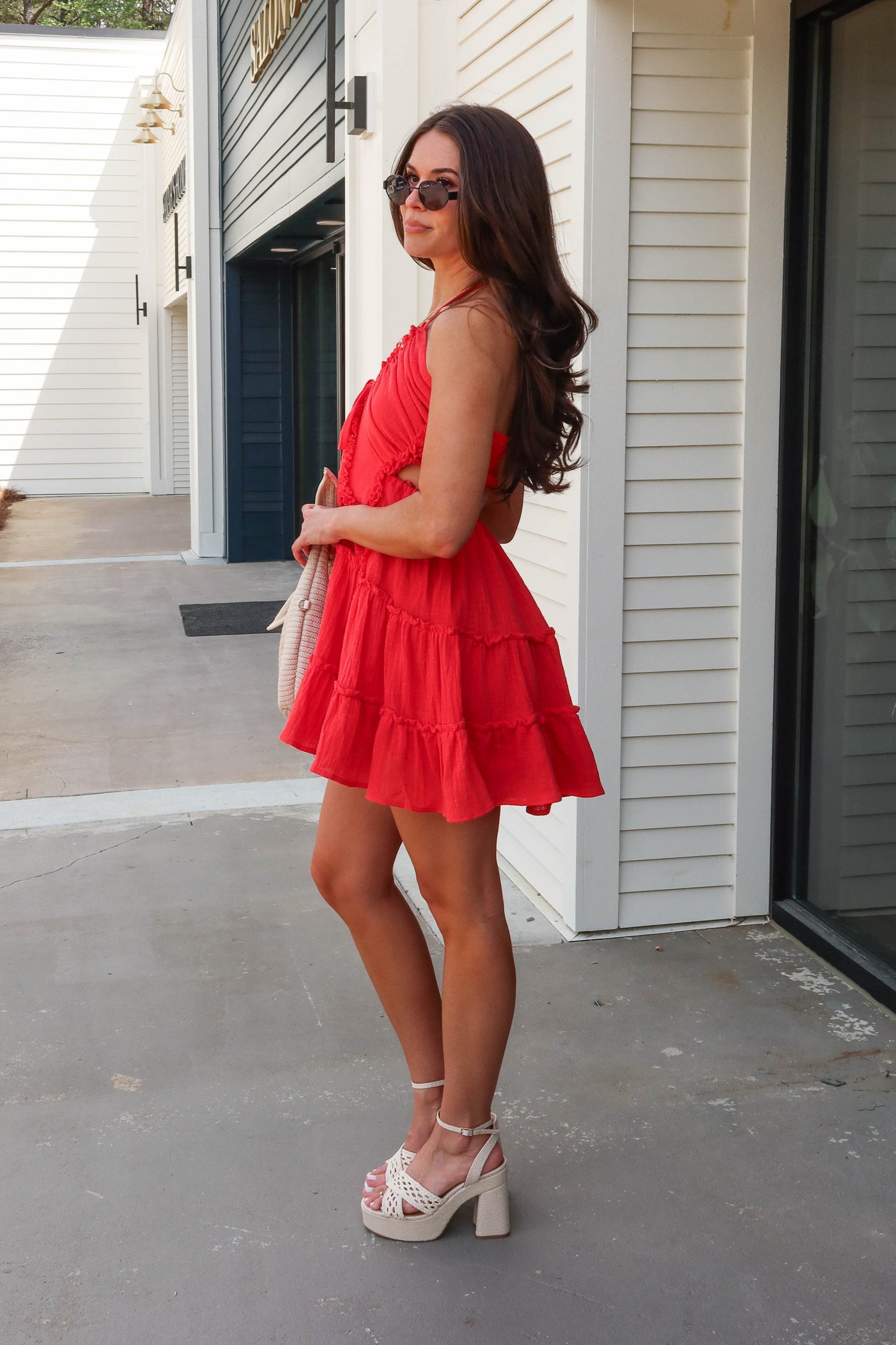 Darcy Red Orange Ruffled Mini Dress