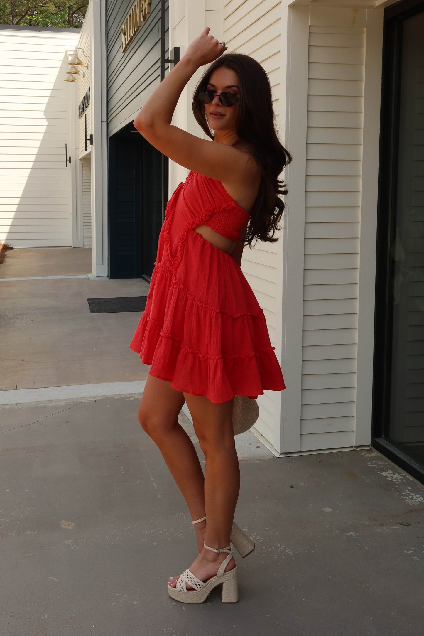 Darcy Red Orange Ruffled Mini Dress