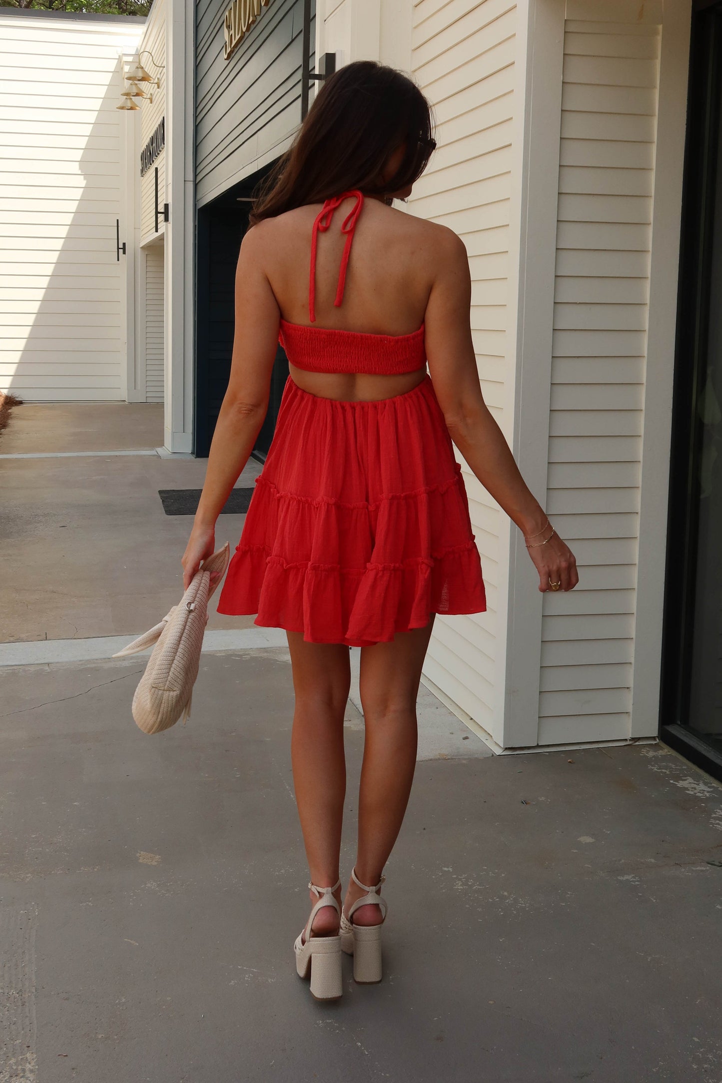 Darcy Red Orange Ruffled Mini Dress