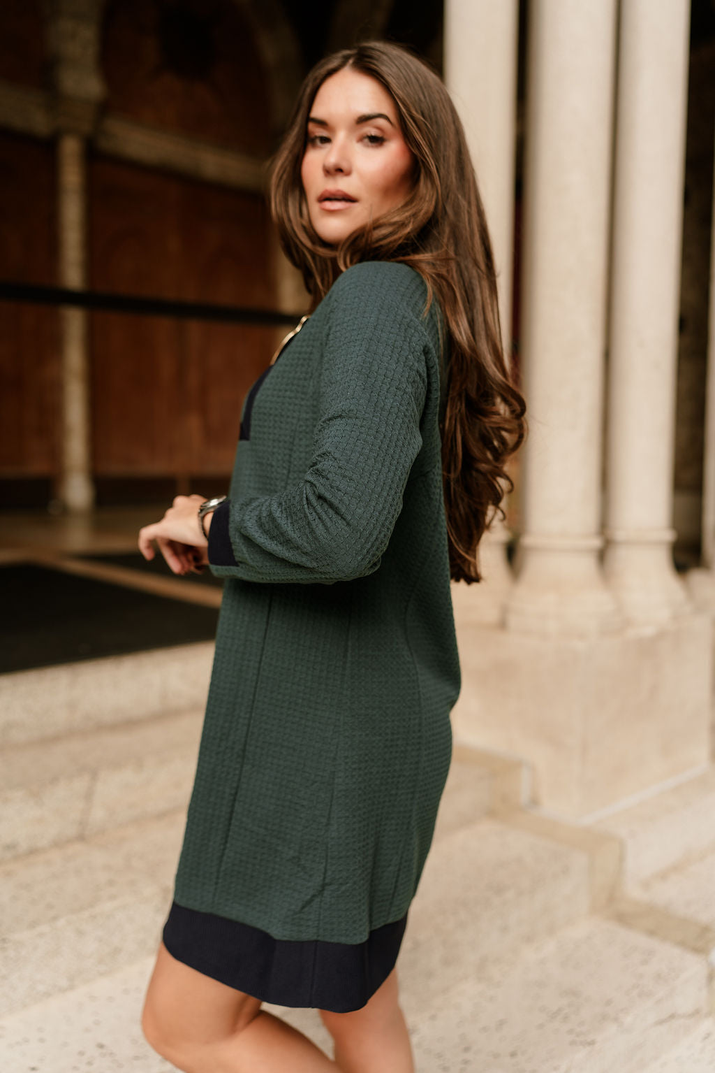 Ingrid Green Quarter-Zip Mini Dress