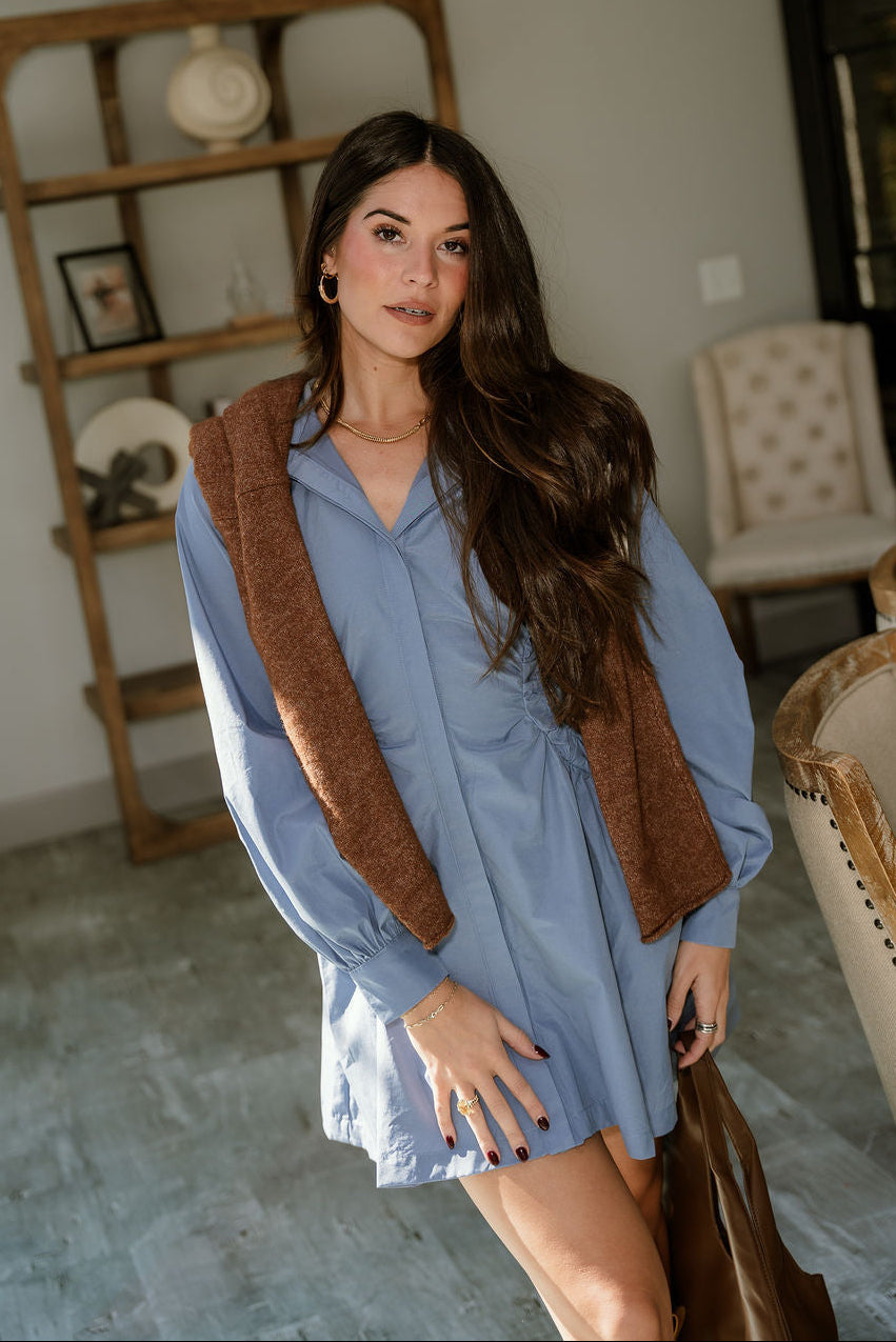 Freya Dusty Blue Ruched Mini Dress