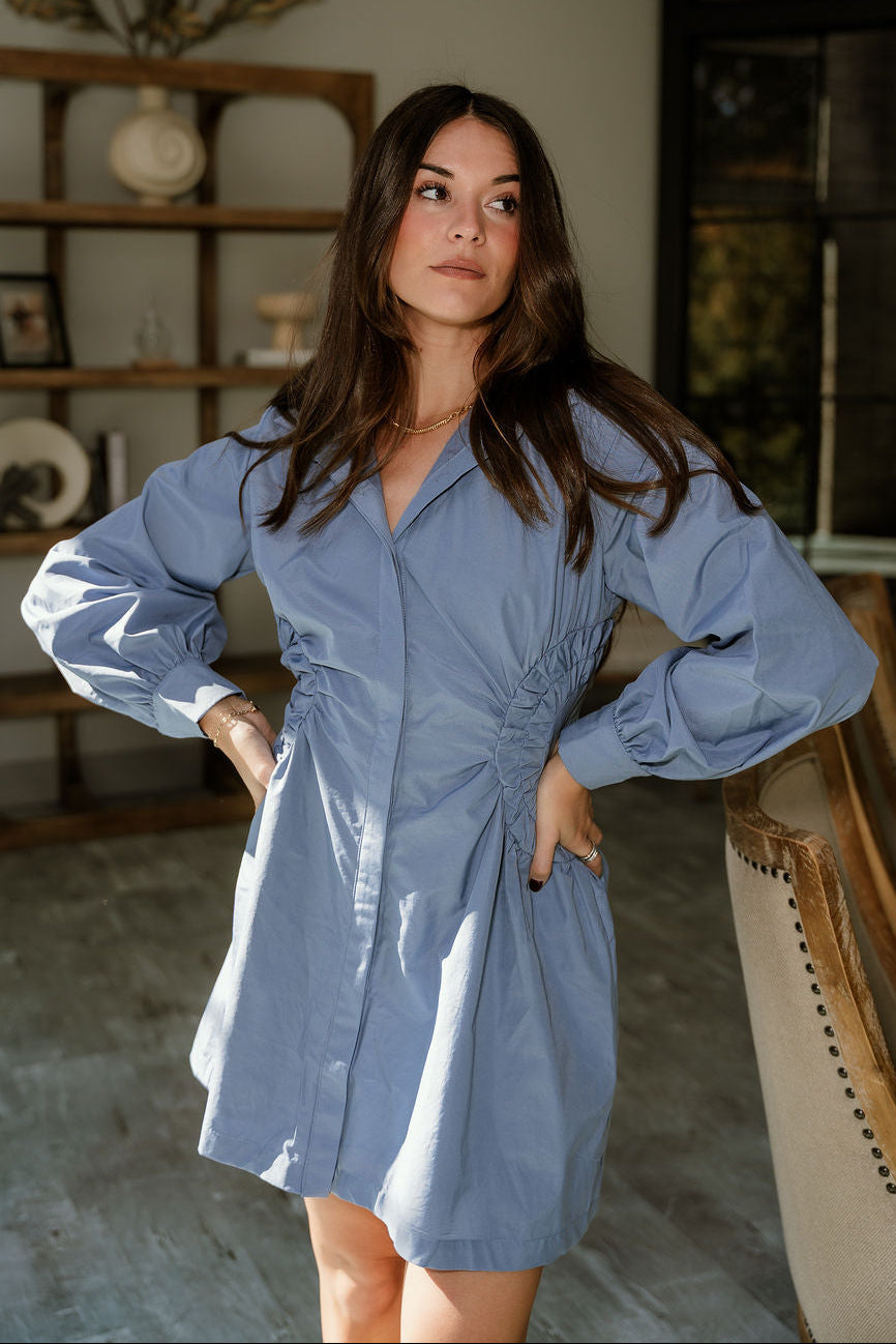 Freya Dusty Blue Ruched Mini Dress