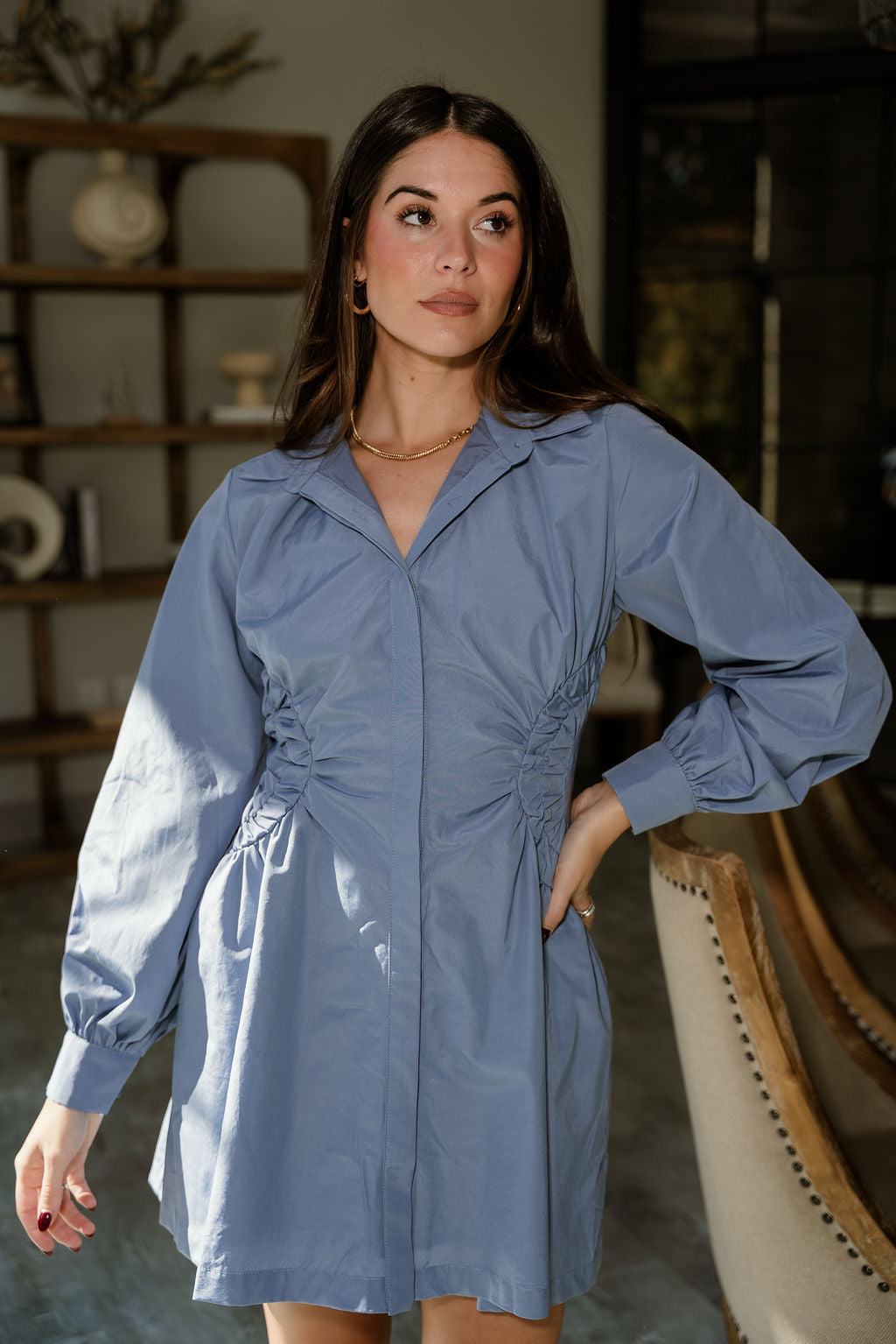 Freya Dusty Blue Ruched Mini Dress