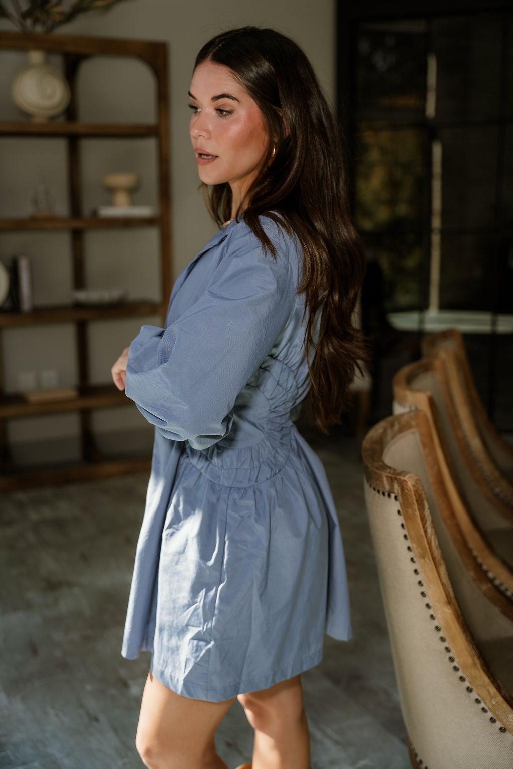Freya Dusty Blue Ruched Mini Dress