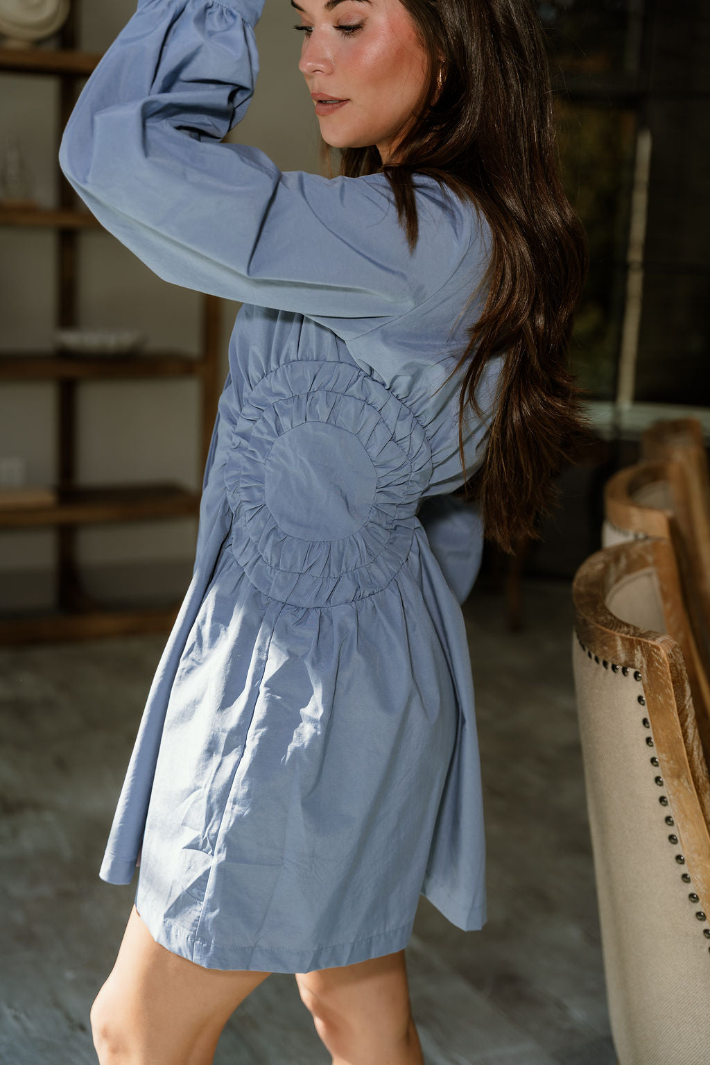 Freya Dusty Blue Ruched Mini Dress