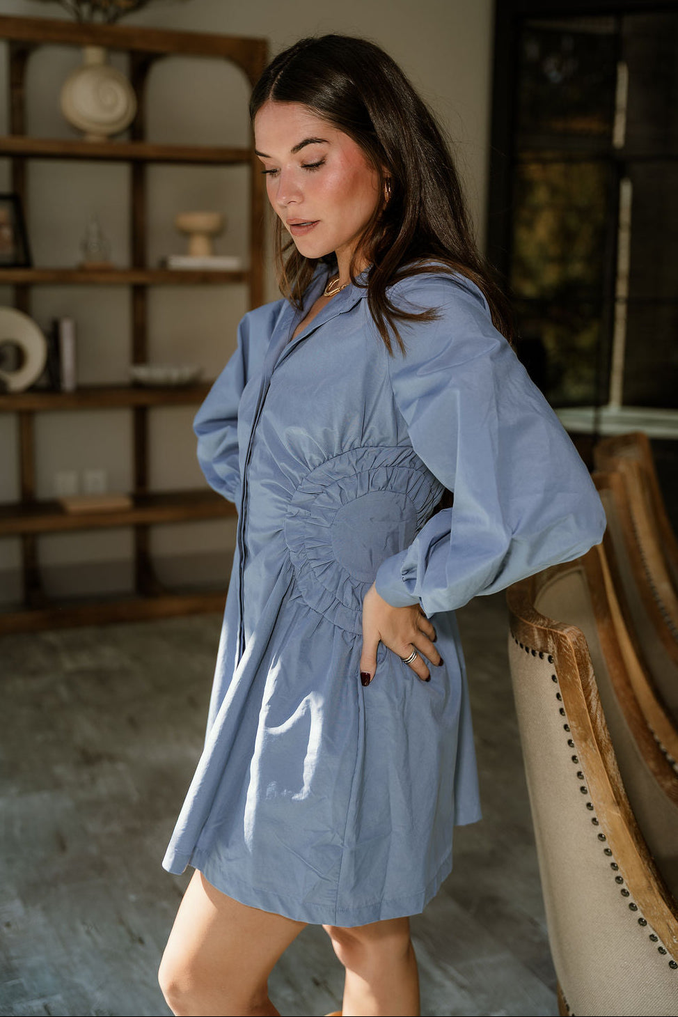 Freya Dusty Blue Ruched Mini Dress
