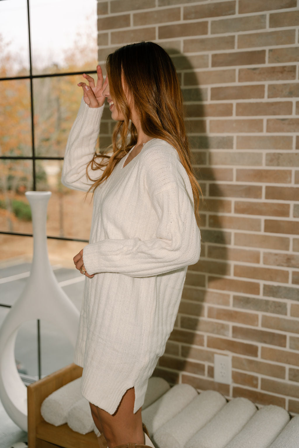 Kamila Ivory Cable Knit Sweater Dress