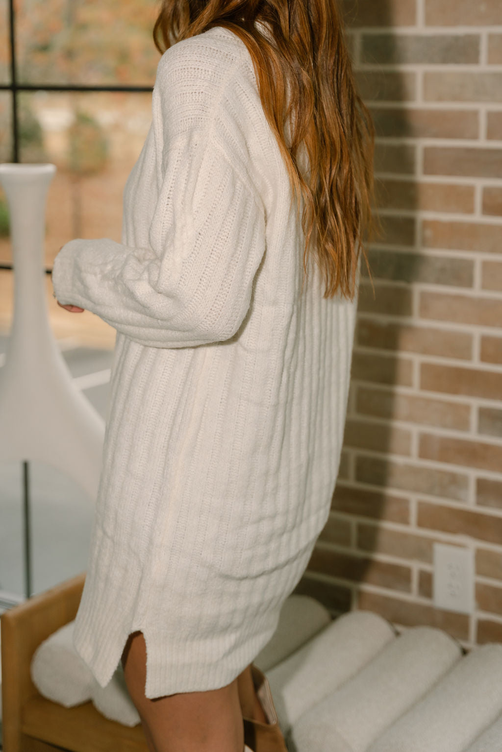 Kamila Ivory Cable Knit Sweater Dress