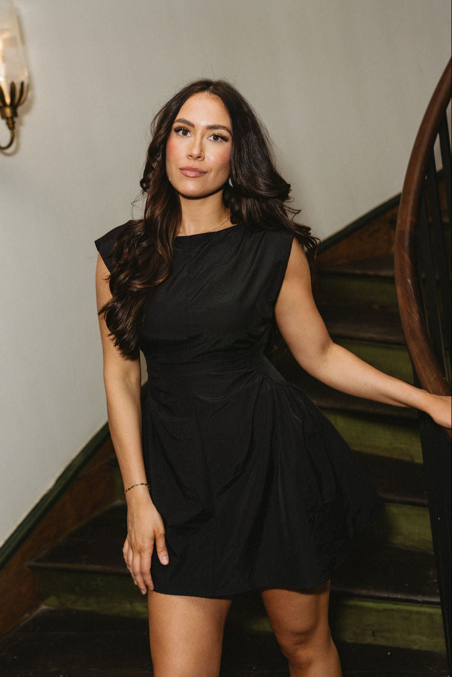 Lyra Black Boat Neck Mini Dress