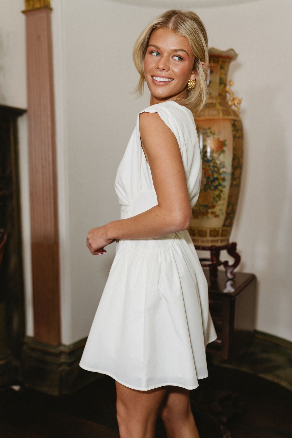 Lyra White Boat Neck Mini Dress