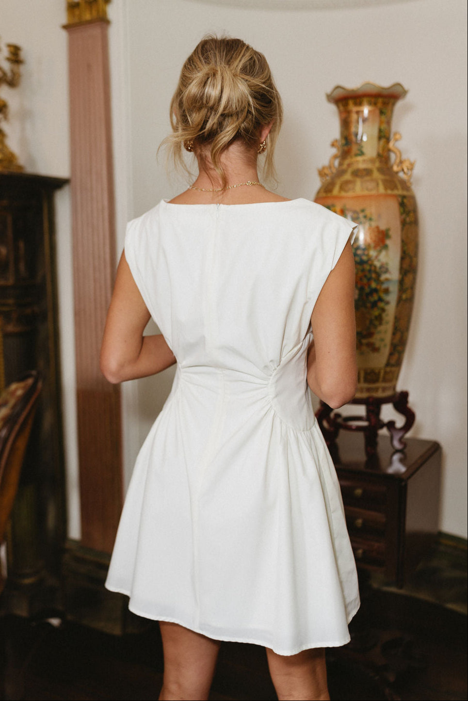 Lyra White Boat Neck Mini Dress